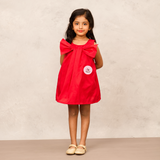 "Elegant A-Line Red Taffeta Dress with Box Pleats & Bow