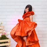 Orange silk ruffled gown
