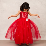 Elegant Red Gown with Sequence Chest Detailing, Full Crystal Work & Sequence Collar Net Shrug"