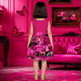 Charming Hot Pink Floral Dress Featuring a Leopard Print and Butterfly Motifs