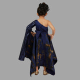 Bambi wear Navy Blue One Shoulder Gown