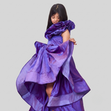 Lavender silk ruffled gown