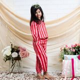 Cotton Woven Full Sleeves Strawberry Printed Cord Set Red