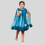 Teal Blue pompom flared dress
