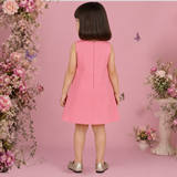Charming Pink Floral Dress Featuring a Leopard Print and Butterfly Motifs