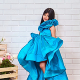 Teal Blue silk ruffled gown