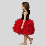 Pinkcow Velvet Halter Neck Butterfly Embellished Ruffle Tulle Party Dress - Black & Red