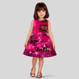 Charming Hot Pink Floral Dress Featuring a Leopard Print and Butterfly Motifs