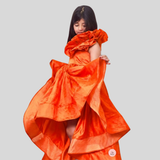 Orange silk ruffled gown