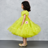 Dolls Wear Out Green Puff Sleeves Gown with Butterfly Embroidery and Pearl Work