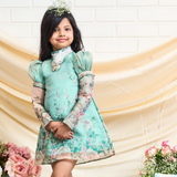 Chanderi Woven Full Sleeves Multi-colour Floral Printed Dress