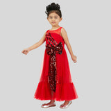 Mini me Red Sequenced Asymmetrical Gown