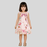 Charming Pastel Pink Dress Featuring a Whimsical Fairy Tale Print and Bow Detail