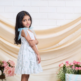 Cotton Woven Sleeveless White Dress With Light Blue Tie up Straps