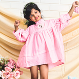 Cotton Woven Full Sleeves heart embroidered lace on Dress Chest