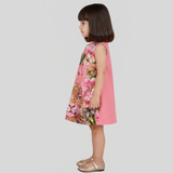 Charming Pink Floral Dress Featuring a Leopard Print and Butterfly Motifs