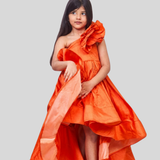 Orange silk ruffled gown