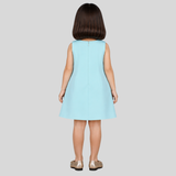 Charming Powder Blue Dress Featuring a Large Red Bow and Floral Motifs