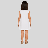 Charming White Dress Featuring a Bow and Button Sketch Print