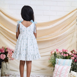 Cotton Woven Sleeveless White Dress With Light Blue Tie up Straps