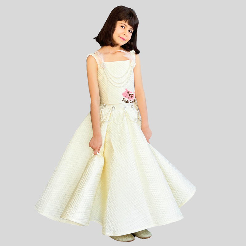 Mini me ghaghra choli in quilted cream silk