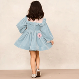 Elegant Sky Blue Velvet Full Sleeves Dress for Special Occasions