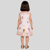 Charming Pastel Pink Dress Featuring a Whimsical Fairy Tale Print and Bow Detail