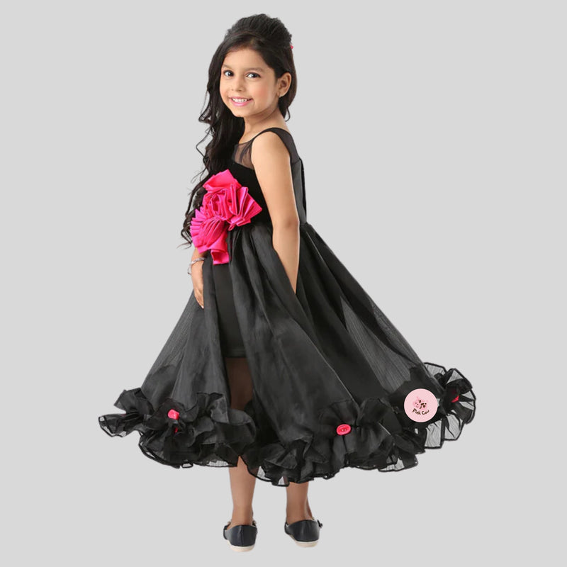 TWIRL AND WHIRL BLACK ASYMMETRICAL GOWN