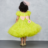 Dolls Wear Out Green Puff Sleeves Gown with Butterfly Embroidery and Pearl Work