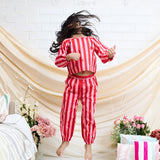 Cotton Woven Full Sleeves Strawberry Printed Cord Set Red