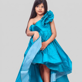 Teal Blue silk ruffled gown
