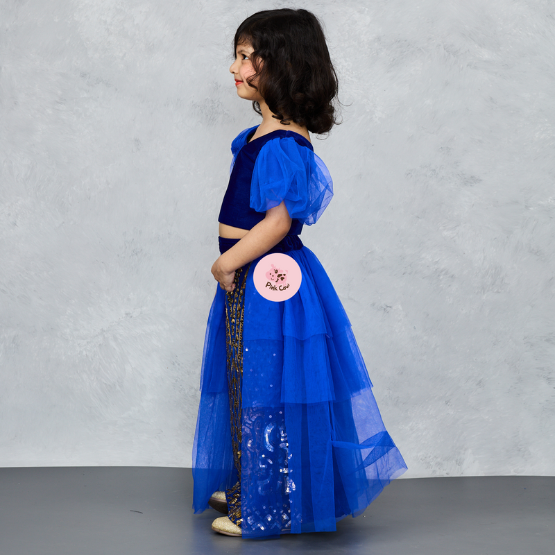 ROYAL BLUE STYLISH GHAGHRA CHOLI WITH GOLD EMBROIDERY