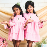 Cotton Woven Full Sleeves heart embroidered lace on Dress Chest