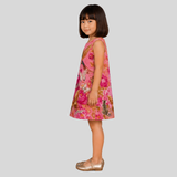Charming Pink Dress Featuring a Vibrant Panther, Bird, and Butterfly Motif