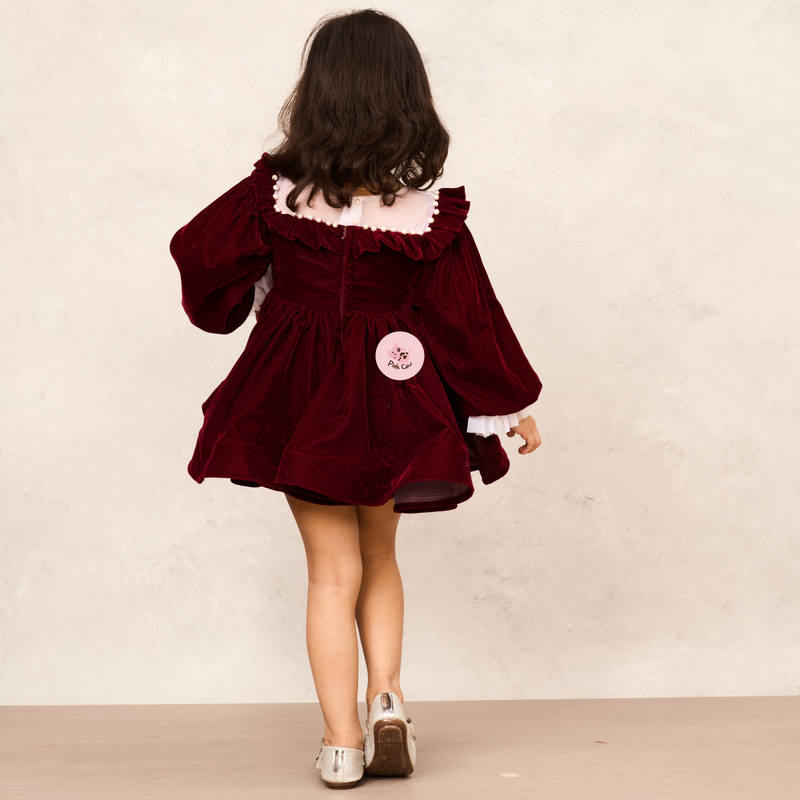 Elegant Maroon Velvet Full Sleeves Dress for Special Occasions