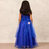 Luxurious Royal Blue Net Gown with Detailed Printed Bow
