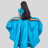 Teal Blue silk ruffled gown