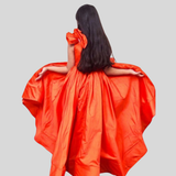 Orange silk ruffled gown