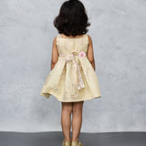 Rich brocade short dress with enhanced bow