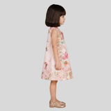 Charming Pastel Pink Dress Featuring a Whimsical Fairy Tale Print and Bow Detail