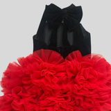 Pinkcow Velvet Halter Neck Butterfly Embellished Ruffle Tulle Party Dress - Black & Red