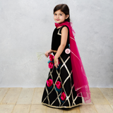 Midnight Elegance Black Scuba Ghaghra Choli with Floral Gotta Lace Detailing