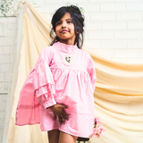 Cotton Woven Full Sleeves heart embroidered lace on Dress Chest