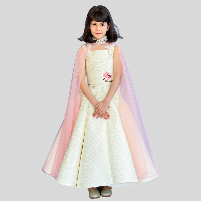 Mini me ghaghra choli in quilted cream silk