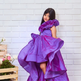 Lavender silk ruffled gown