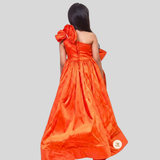 Orange silk ruffled gown