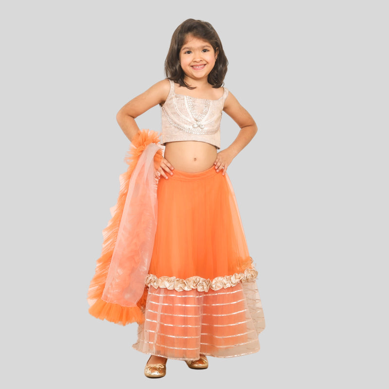 KIDDIE BROCADE ORANGE GHAGHRA CHOLI