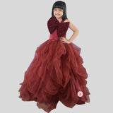 Red Draped Gown with Big Velvet Bow