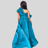Teal Blue silk ruffled gown