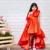 Orange silk ruffled gown